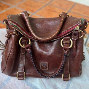 Dooney & Bourke Florentine Chestnut Brown Leather Small Satchel Crossbody Bag